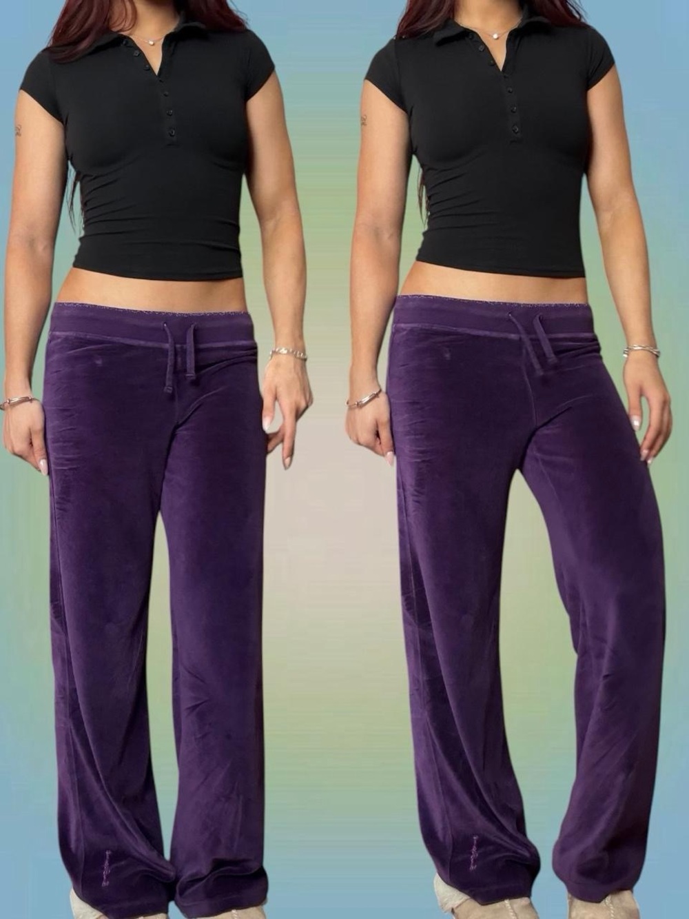 Plush Velvet Wide-Leg Lounge Pants - Purple
